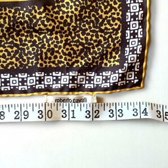 Roberto Cavalli Designer Silk Square Scarf Animal Print Gold Brown 34"x34" - Picture 9 of 10